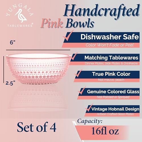 Pink Hobnail Glass Bowl Set of 4 Pressed Glass Bowls 20 oz - Image 3