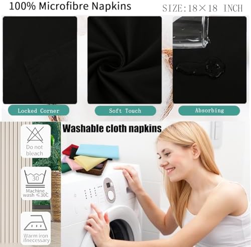 Black Cloth Napkins Set of 24,18x18 inch,Formal Dinner Napkins,Made of 100% Microfibre,Washable Cloth Napkins,Good for Restaurant, Everyday use, Parties.(Black) - Image 3