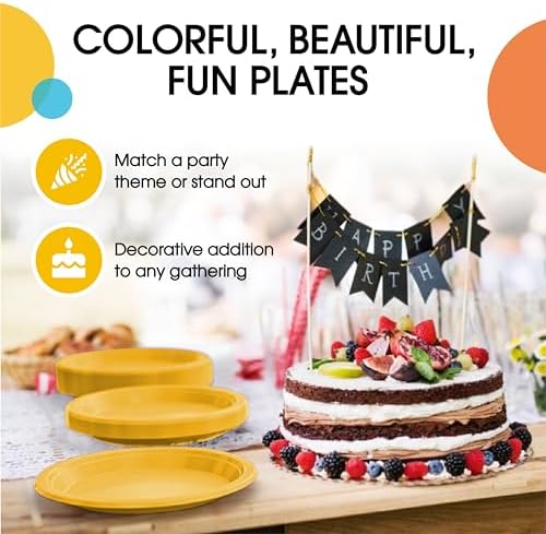 Party Solids 33% Thicker Yellow Plastic Plates 7" Cake Plates 50 Pcs - Image 5