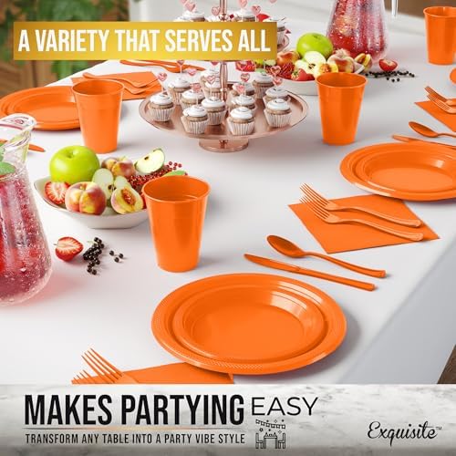 Exquisite 350 Pcs Orange Plates and Napkins Party Supplies Plate Sets - Image 4