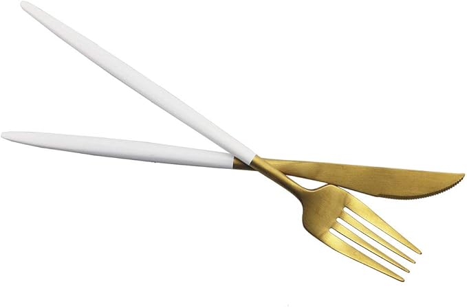 JASHII Luxury Wthie Gold Flatware, Silverware Sets, 5-piece Elegant Cute 18/10 Stainless Steel Silverware Set for Eating Home Kitchen Hotel Restaurant, Service Sets for 1 People, Dishwasher Safe