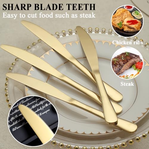 Gold Dinner Knives Set of 12 Pieces, Stainless Steel Titanium Gold Plating Butter Knife, Table Knives for Home, Restaurant, Hotel, Wedding, Events - Image 4