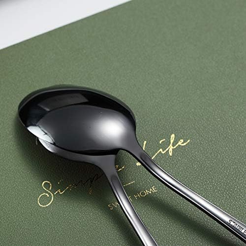 Kyraton 6-Piece 8" Stainless Steel Table Spoon Set, Titanium Black Plating, Gold Soup & Dessert Spoons, Dishwasher Safe - Image 6