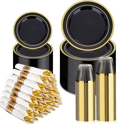 BESTVIP 525 Piece Black Gold Dinnerware Set for 75 Guests by Bestvip