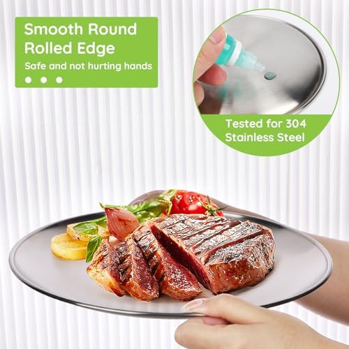 Metal Dinner Plate, 10 Pack 10.2 inch 304(18/8) Stainless Steel Plates, Reusable lunch salad Pizza BBQ Food Serving Snack Eating Dishes Round Shatterproof Plate Silver Dinnerware Oven Safe - Image 3