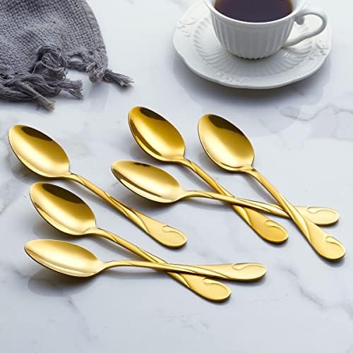 Gold Dinner Spoon Set, Seeshine 7.6-inch Stainless Steel Shiny Gold Table Spoon Silverware, Set of 6 - Image 3