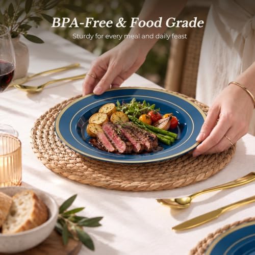 BESTVIP 100PCS Navy Blue with Gold Plastic Plates - Image 5
