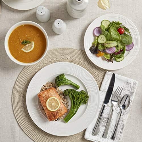 TTU Tabletops Gallery Embossed Bone White Porcelain Round Dinnerware Collection- Chip Resistant Scratch Resistant, Contempo 12 Piece Dinnerware Set (Dinner Plate, Salad Plate, Cereal Bowl) - Image 2