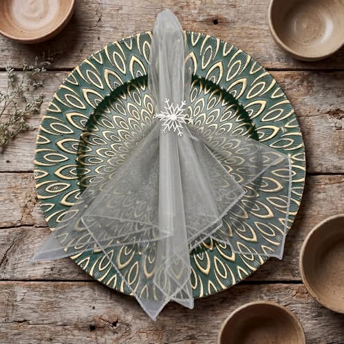 Tigeen 12 Pcs Organza Dinner Napkins 20x20 Sheer Sparkly,Silver Gray - Image 3