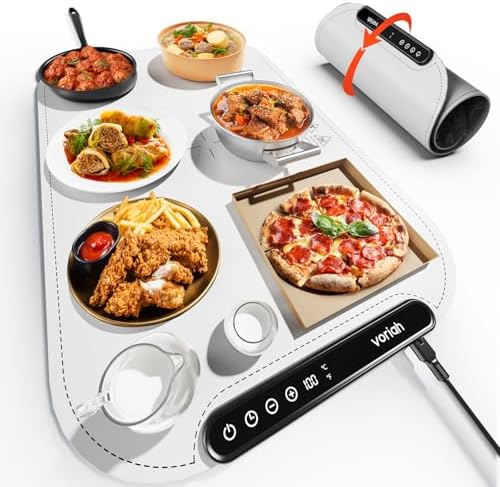 Warming Mat for Food, Voriah Electric Warming Tray with 99H Timer & 8 Temperature Settings, Foldable Food Warmer with °C/°F Switch, Keeps Food Warm at Buffets, Sabbath, Family Gatherings(White) - Image 2
