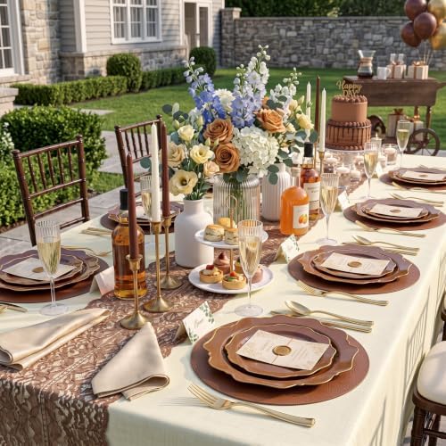 WDF 50PCS Brown and Gold Plastic Plates - Mocha Plates Disposable for Party - Image 7