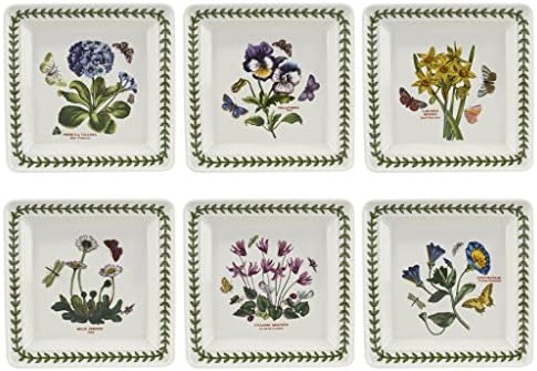 Portmeirion Botanic Garden 7-Inch Square Plate (Set of 6), Assorted Floral Motifs - Durable & Stylish Porcelain, Mix-and-Match Elegant Tableware - Dishwasher, Microwave, Oven, Freezer Safe by Portmeirion