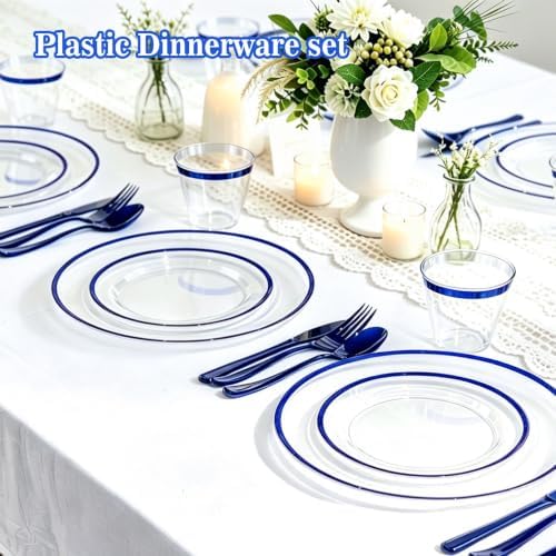 N9R 350PCS Plastic Plates Set Clear & Blue for Pool & Beach Parties - Image 4