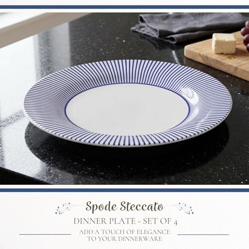 Spode Steccato Collection - 11" Dinner Plate, Stripe Cobalt Blue (Set of 4) | Fine Earthenware | Microwave and Dishwasher Safe | Made in England | Large Serving Plate for Salad, Pasta, or Appetizers - Image 2