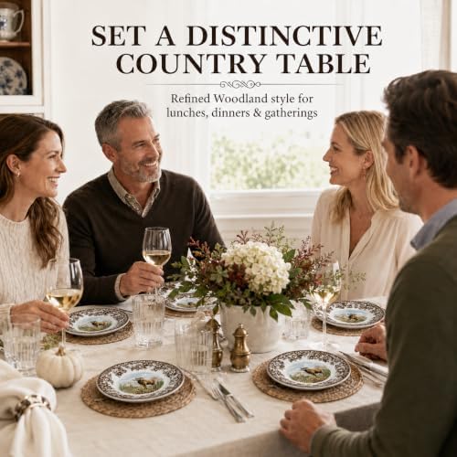 Spode Woodland Bighorn Sheep Salad Plate - 8" Fine Earthenware, British Flowers Border, Rustic Game Animal Design Made in England - Microwave, Oven, Freezer, Dishwasher Safe for Holiday Dining - Image 4