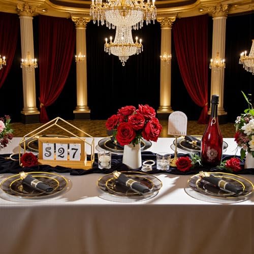 Supernal 30 Pack Pre Rolled Gold Plastic Silverware with Black Napkins - Image 6