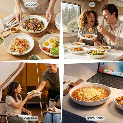 Homienly Deep Plates 12 PCS Wheat Straw Plates 9 Inch Unbreakable Plastic Plates for Salad, Sandwich,Bread and Butter Microwave & Dishwasher Safe Reusable Plates for Camping, Picnics (White) - Image 7