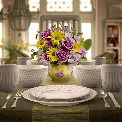 Elama Market Finds 16 Piece Round Stoneware Dinnerware Set in Embossed White - Image 5