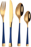 Blue-Gold Silverware ZILNEHZ Flatware Set for 12 Stainless Steel Cutlery Set Elegance Luxury Tableware Set Forks and Spoons Utensil Sets for Home Restaurant Dishwasher Safe
