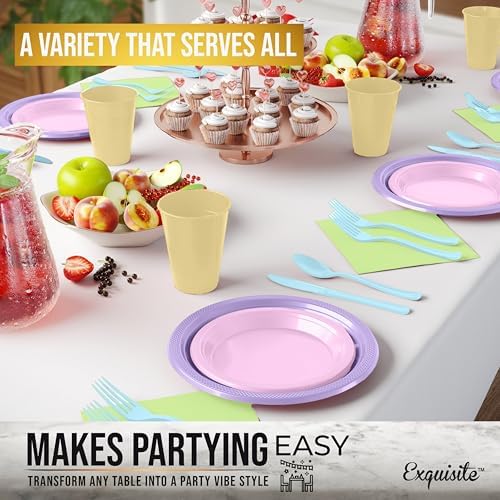 Exquisite Party Solids 350 Pieces Easter Plates For Party, Easter Disposable Plates Set, 50 Of Each 9" Dinner Plate Set, 7" Dessert Plate, Cups, Napkins & Cutlery Plastic Dinnerware Set - Image 4