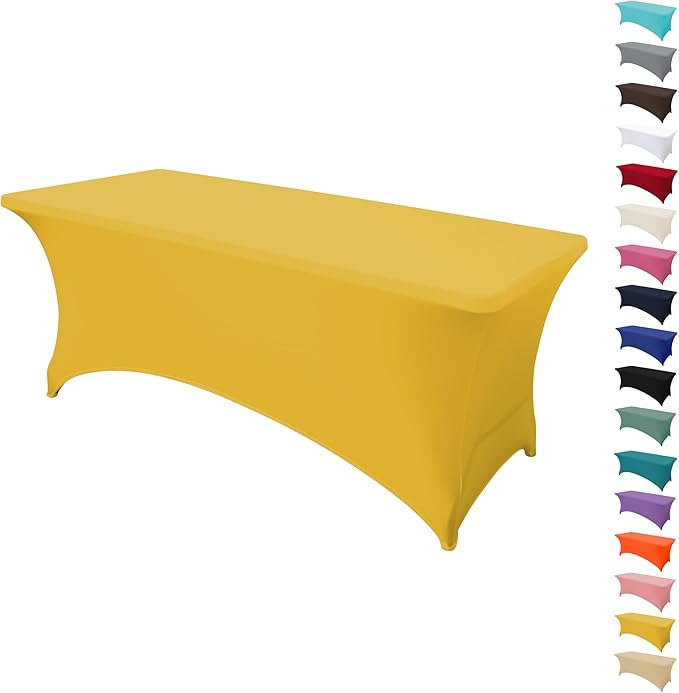 4FT Table Cloth for Rectangular Fitted Events Stretch Yellow Table Covers Washable Spandex Tablecloth Protector for Party, Wedding, Cocktail, Banquet, Festival