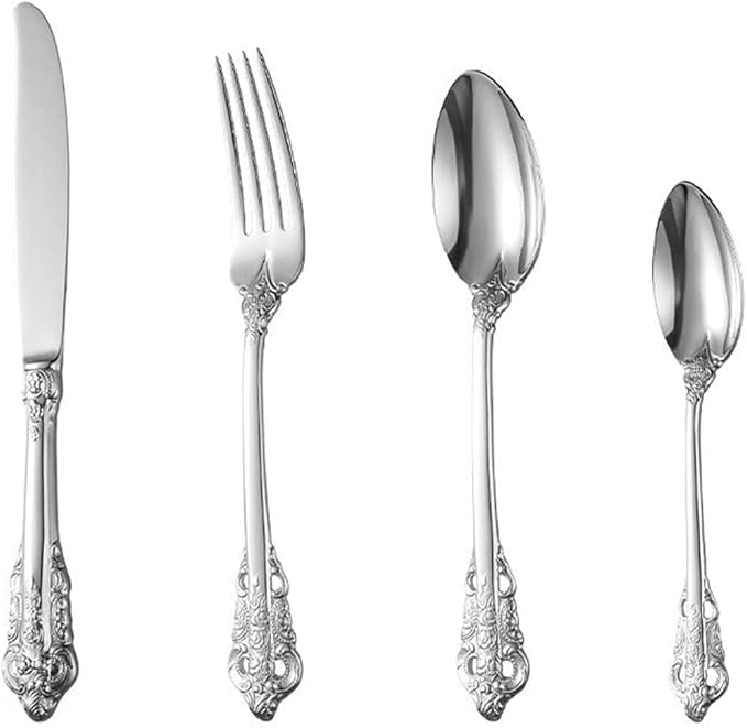 Gold Silverware Set for 10 Durable 18/10 Stainless Steel Flatware Set Palace Style Modern Cutlery Utensils Set 40 Piece Include Knives Forks and Spoons Tableware Set for Home Kitchen Restaurant