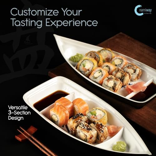 Sushi Boat Serving Tray - Set of 2 Elegant Serving Dishes - Nearly Unbreakable Melamine Plastic Plate - Top Dishwasher Safe - Image 4