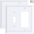 2-Pack Combo Toggle/Decorator Light Switch Cover Plate, Pure White Decorative Electrical Outlet Covers, Durable Natural Bamboo Fiber Switch Plates and Outlet Covers, Corrosion Resistant