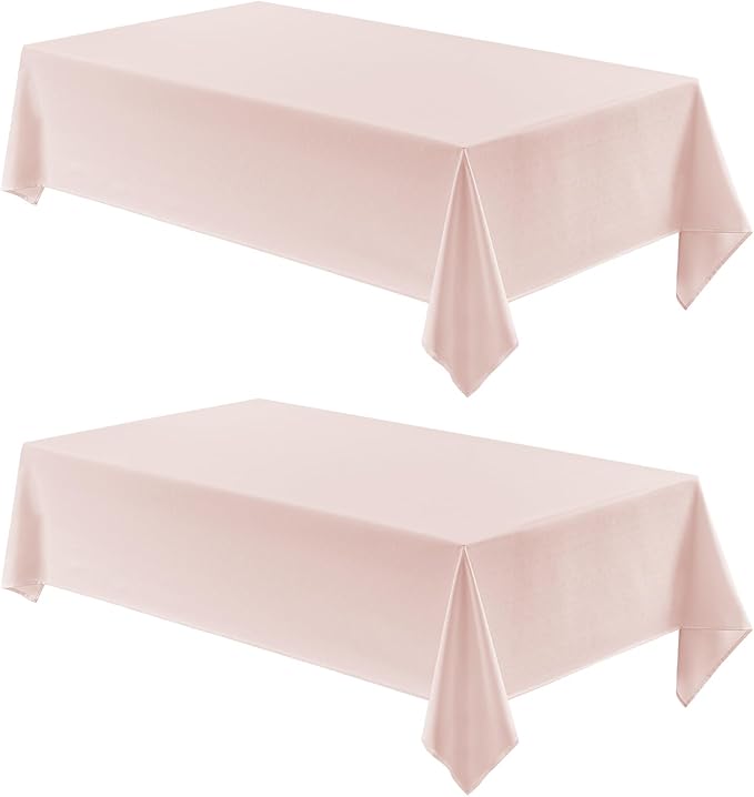 2 Pack Rectangle Tablecloth, 52x70 inch, Water Resistant Wrinkle Free Linen Textured Table Cloth Washable, Decorative Fabric Table Cover for Dining, Party and Camping, Pink