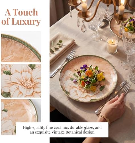 Elegant Camellia Ceramic Dinner Plates, Set of 6, 10.25-Inch Large Serving Plates for Kitchen, Microwave, Oven & Dishwasher Safe - Image 2