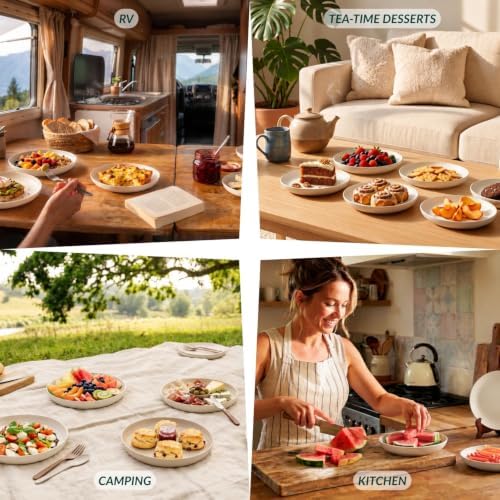 Homienly Small Dessert Plates 8 Inch Wheat Straw Deep Plates Set of 6 Unbreakable Salad Plates for Party,Camping Microwave & Dishwasher Safe Plates Set for Kitchen,Dorm,Gatherings (Beige) - Image 7