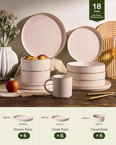 Famiware Stoneware Dishes Dinnerware Sets for 6, Plates and Bowls with Trim - Image 6