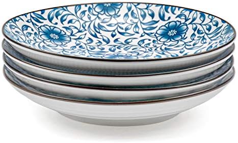 Foraineam Set of 4 Blue and White Porcelain Serving Plates Floral Dinner Shallow Plates Appetizer Salad Dessert Snack Plate Set - Image 4
