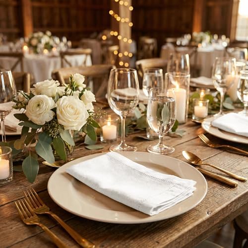 The Beer Valley Set of 12 Flax Hemstitch Cloth Napkins 20x20 Inch - White - Image 5