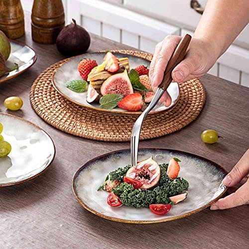 Henten Home Ceramic Appetizer Plate Set, 6.75 Inch Dessert Plates, Reactive Glaze Serving Plates for Snack, Sushi, Set of 4, Microwave & Dishwasher Safe (White) - Image 3