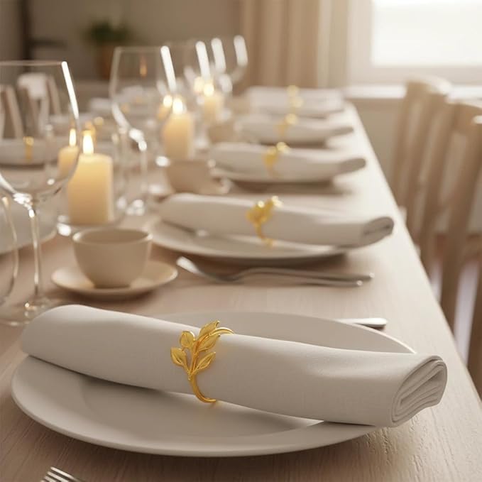100 Pcs Gold Napkin Rings Bulk Delicate Napkin Holder for Dining Wedding Party Banquet Table Decroration Christmas and Daily Use