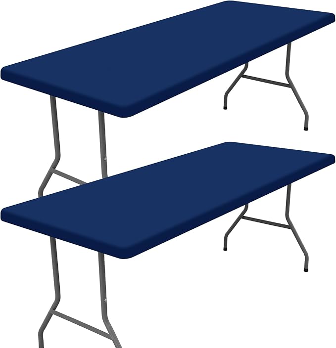 Spandex 4 Foot Rectangle Table Cloth 2 Pack, Elastic Fitted Tablecloths for Picnic, Stretch Washable Patio Table Cover for Outdoor, Camping, Banquet and Parties (Navy, 24"x48")