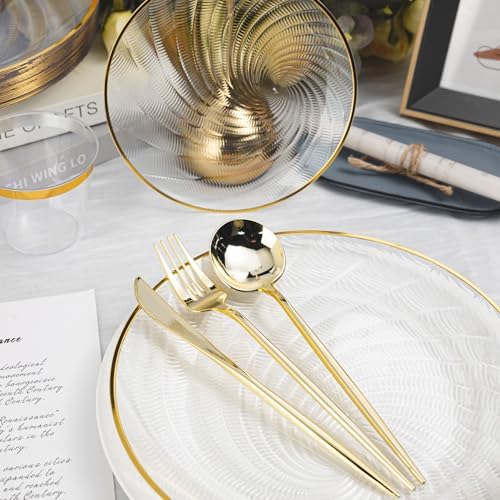 N9R 180PCS Clear and Gold Plastic Plates Disposable, Spiral Dinnerware Set - Image 4