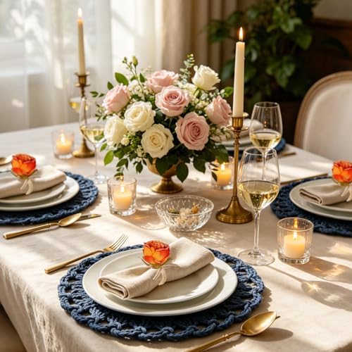 Handmade Flower Napkin Rings Set of 8, Orange Peony Napkin Holder Floral Rings With Jute Bow Buckles for Summer, Wedding, Banquet, Birthday, Christmas, Valentine's, Thanksgiving Table Decoration - Image 6