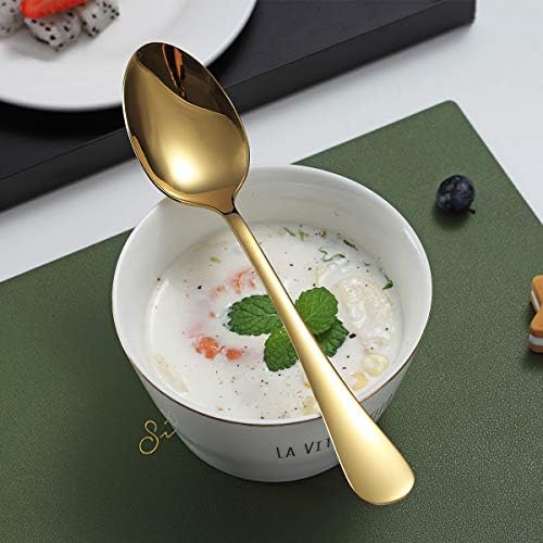 Gold Dinner Spoons, Kyraton 6 Pieces 7.5" Stainless Steel Table Spoon With Titanium Gold Plating, Soup Spoon, Dessert Spoons Sliverware Dishwasher Safe Set of 6. - Image 4