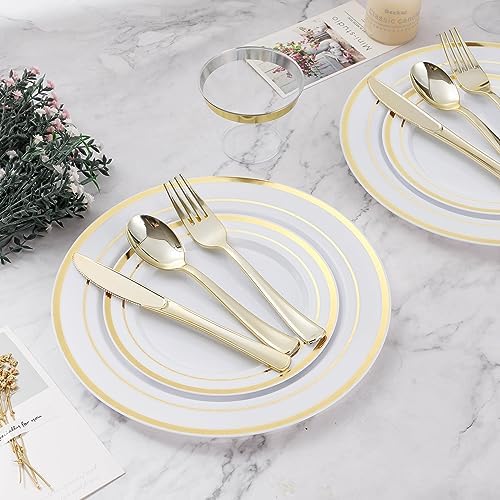BESTVIP 900PCS Gold Dinnerware Set for 150 Guests, - Image 6