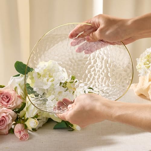 realluck 100Pcs Clear and Gold Rim Hammered Disposable Plastic Plates - Image 6