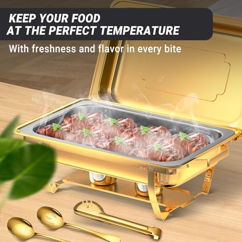 Chafing Dishes for Buffet, 8 Qt Food Warmers 4 Pack 7 Pans Gold - Image 4