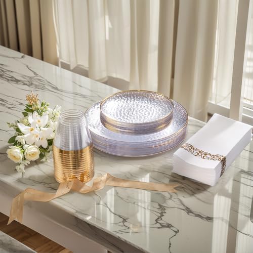 DaYammi 175PCS Clear Gold Plastic Dinnerware Set for 25 Guests - Image 4