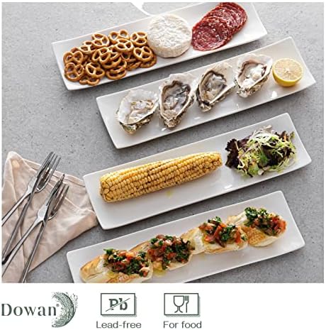 DOWAN 14" Sushi Plate Set of 4 - Long Rectangle Plates and Cracker Trays for Serving - White Ceramic Platters for Party and Entertaining - Dishwasher & Oven Safe - Image 3