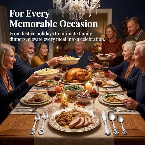 Cididu 40 Pieces Retro Royal Silverware Set for 8, Stainless Steel Flatware Set, Dishwasher Safe Dinnerware Set Including Forks Spoons and Knives, Vintage Cutlery Set for Wedding, Party and Christmas - Image 6