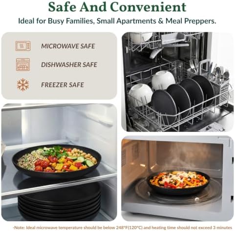 Homienly Wheat Straw Deep Plates 9 Inch Unbreakable Dinner Plates Set of 6 Reusable Plastic Plates for Salad, Bread & Butter, Breakfast, Microwave & Dishwasher Safe Camping Plates (Black) - Image 6