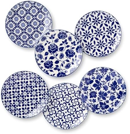 Madison Set of 6 Canape Plates - 6 Inches, Stunning Blue and White Designs - Perfect for appetizers, desserts, and small bites by CERTIFIEDINTERNATIONAL