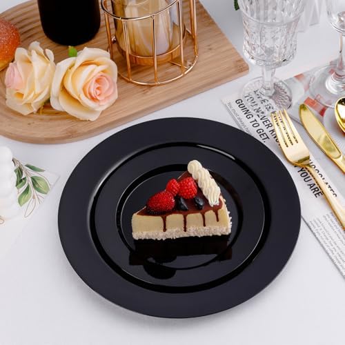Bestluck 50PCS Plastic Plates Black, Disposable Dinnerware for 25 Guests - Image 4