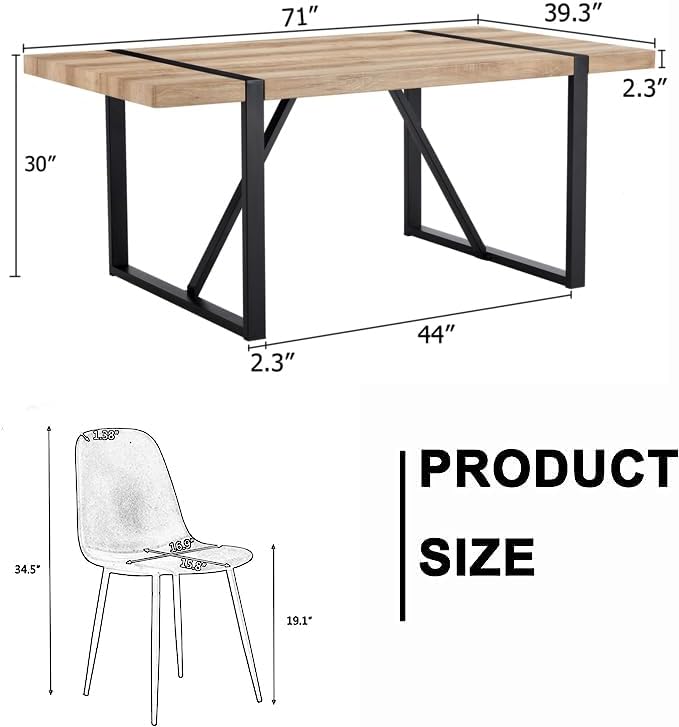 Dinner Table Set for 6, Modern 71'' Rectangle Wood Dining Table and Fabric Chairs Set of 6,Dining Table Set for 6 with Chairs, Ideal for Kitchen Dining Room